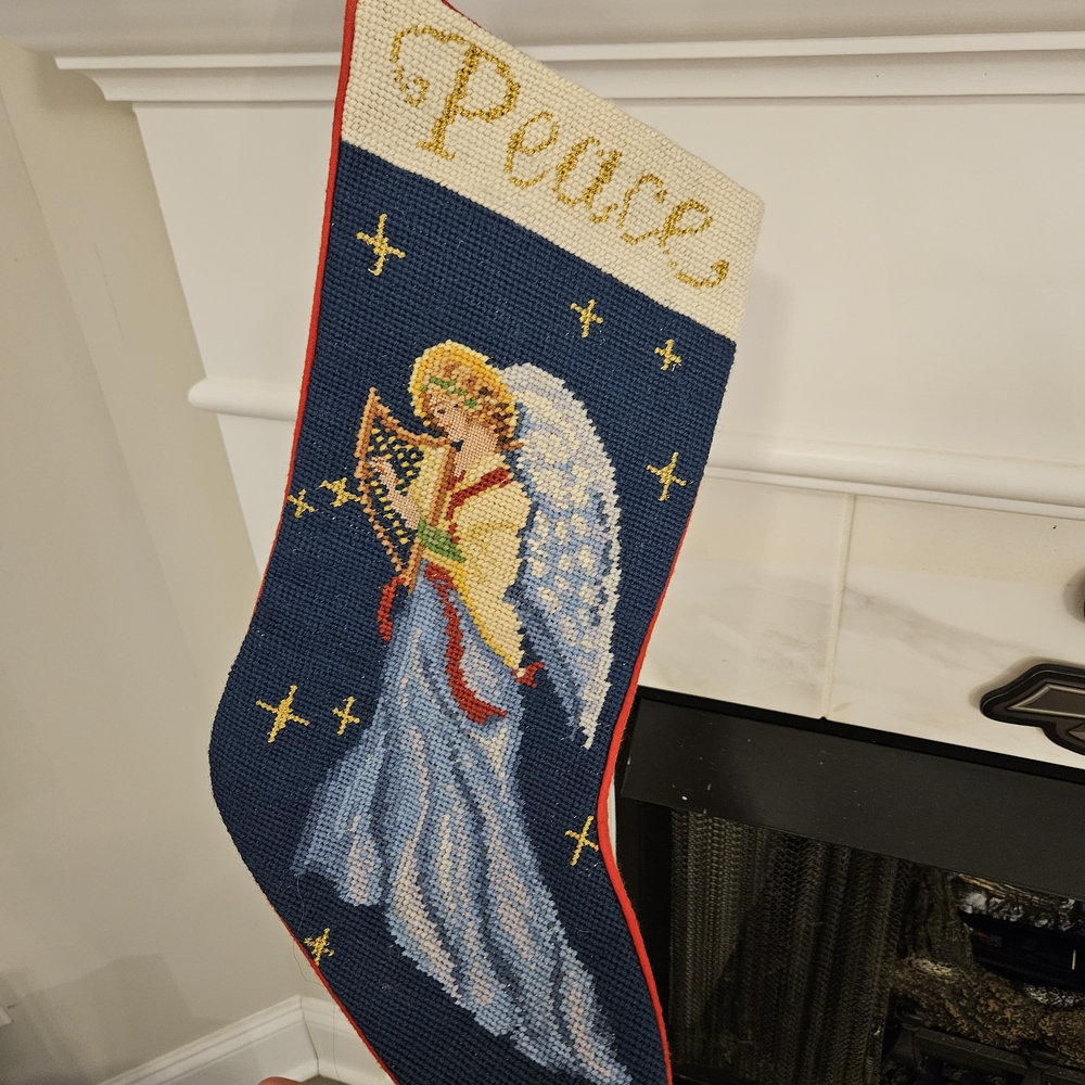 Angel Christmas Stocking with Peace Design